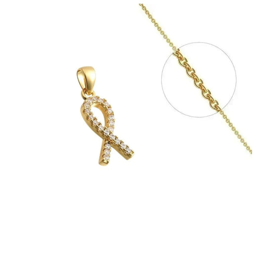 Collier femme doré avec pendentif lutte contre le sida orné de zirconiums sertis