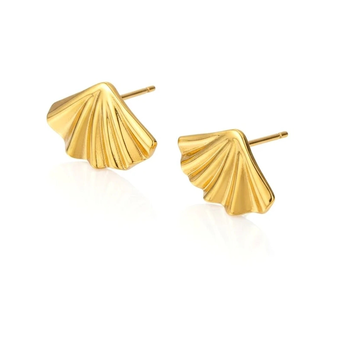 Boucles d'oreilles femme en acier inoxydable doré en forme d'éventail