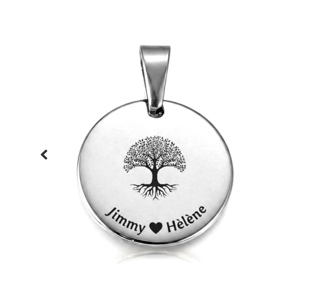 Pendentif acier à personnaliser rond argenté arbre de vie