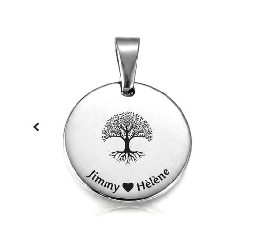 Pendentif acier à personnaliser rond argenté arbre de vie