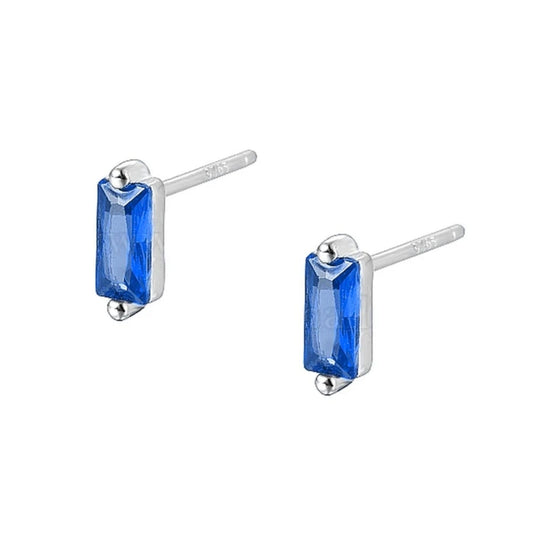 Boucles d'oreilles femme argent 925 rectangle diamant CZ bleu