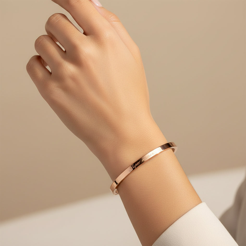 Bracelet en acier pour femme - Couleur Or rose - ' Super maman '