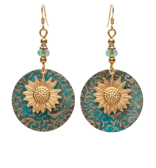 Boucles d'oreilles fantaisie métal ronde avec soleil