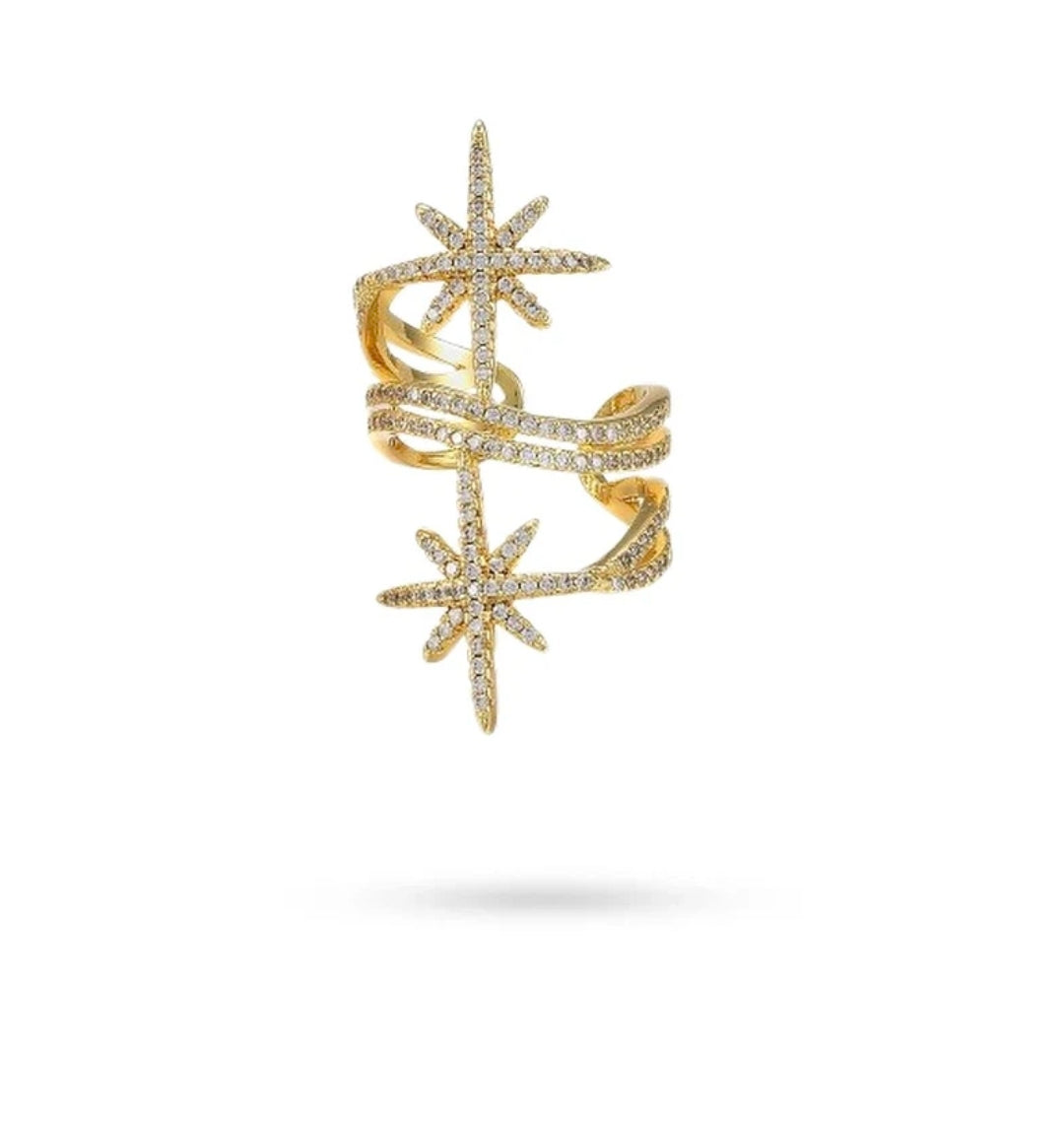 Bague femme réglable longue avec zirconiums blancs sertis