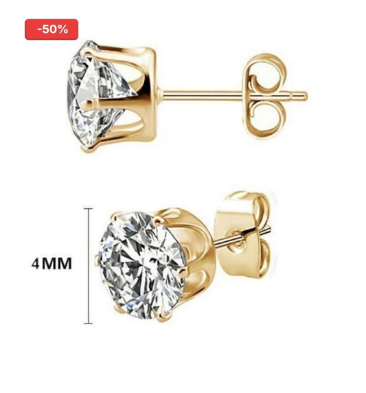 Lot de 5 paires de boucles d'oreilles femme puces - Solitaire zirconium 4 mm