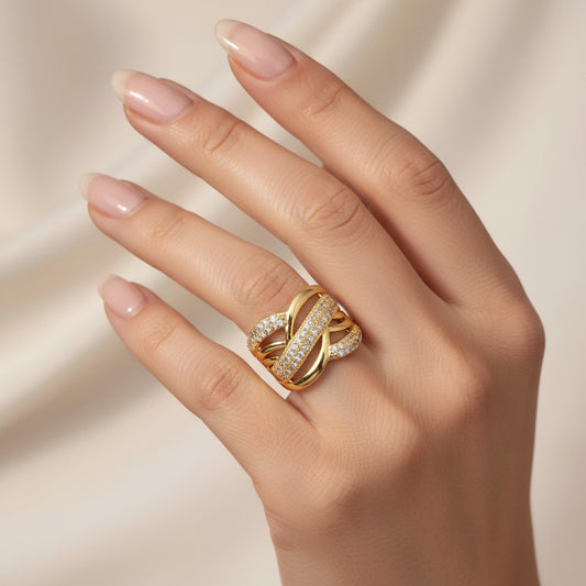 Bague femme réglable avec zirconiums sertis