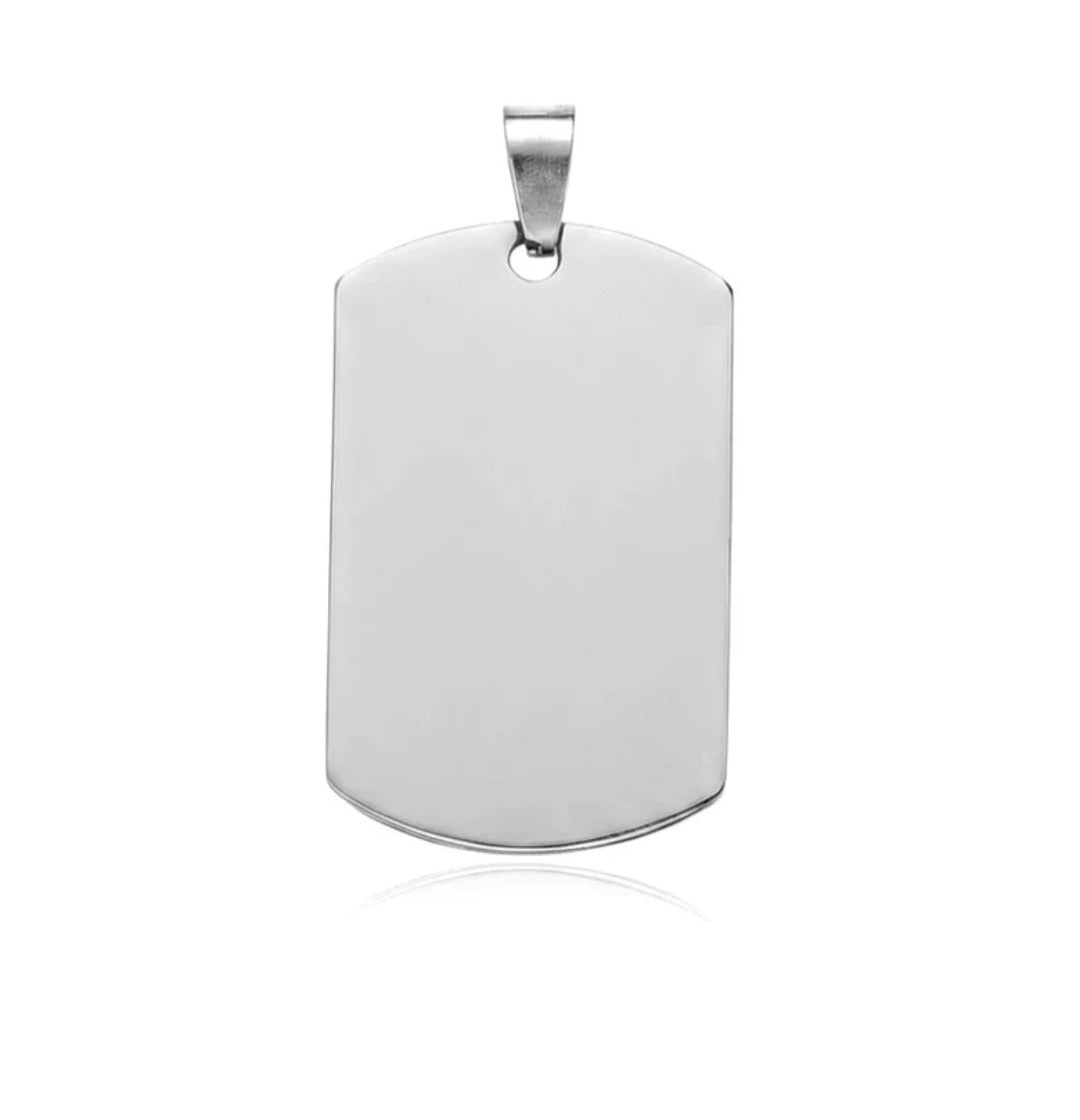 Pendentif acier à personnaliser plaque militaire argenté 35*25*1.5 mm