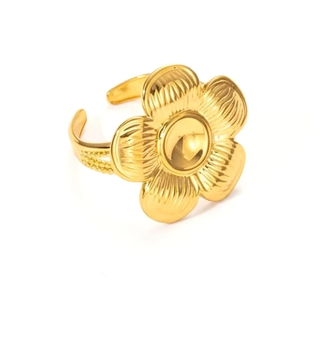 Bague femme acier inoxydable réglable en forme de fleur