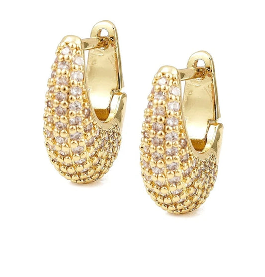 Boucles d'oreilles femme Créoles ovales dorées à l'or fin entourées de zirconiums sertis