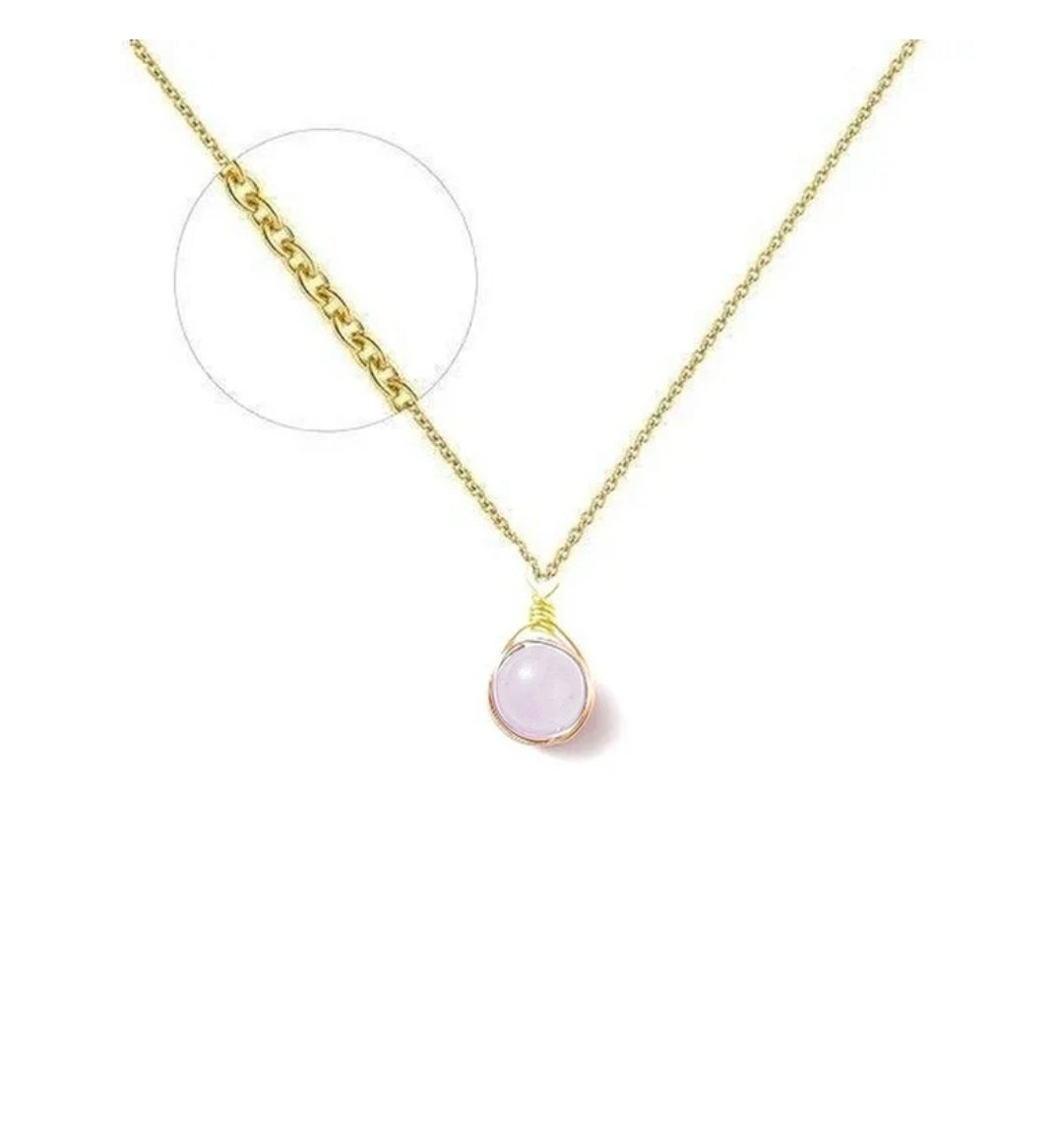Collier plaqué or pierre naturelle 9 mm quartz rose