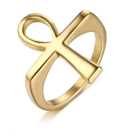 Bague homme acier 316 croix de vie or