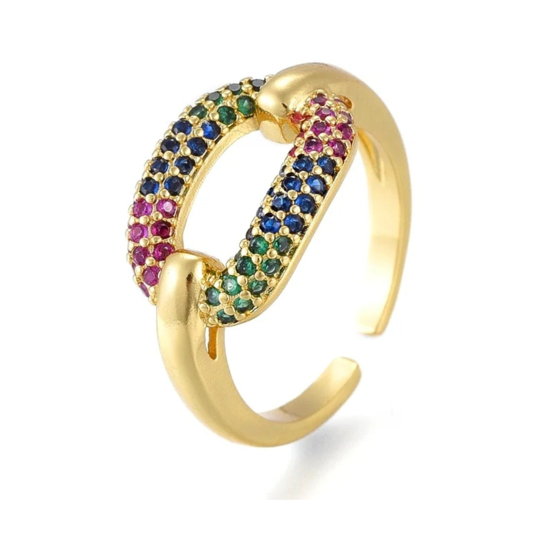 Bague femme réglable ovale diamants CZ couleurs