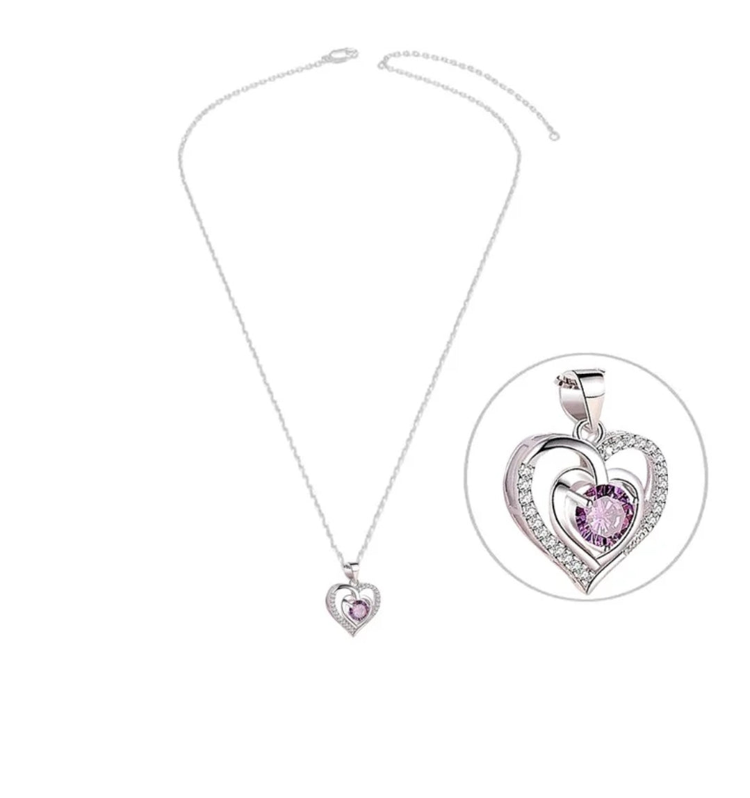 Collier femme argent 925 Cœur sertis oxyde mauve
