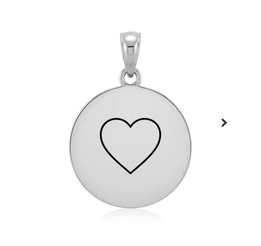 Pendentif acier à personnaliser rond argenté thème cœur
