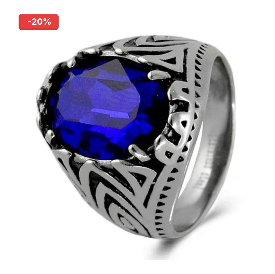 Bague pour homme - Acier 316 - Diamant cz bleu