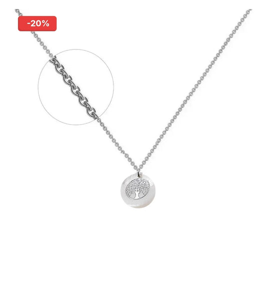 Collier acier inoxydable arbre de vie coquille de nacre