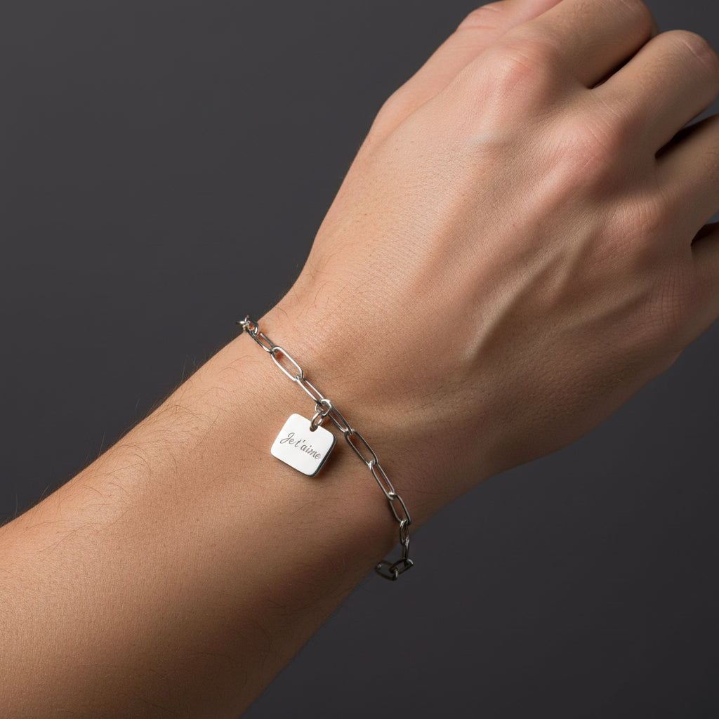 Bracelet homme en acier inoxydable trombone avec plaque personnalisable