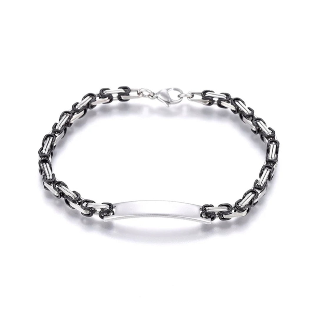 Bracelet gourmette acier inoxydable bicolore noir et argent