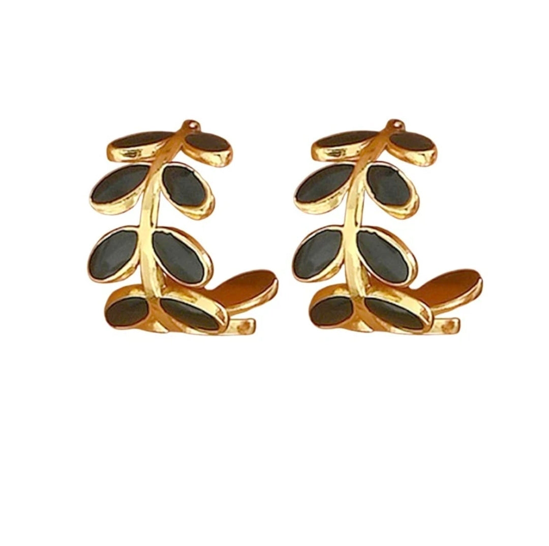 Boucles d'oreilles femme feuille nacre noir