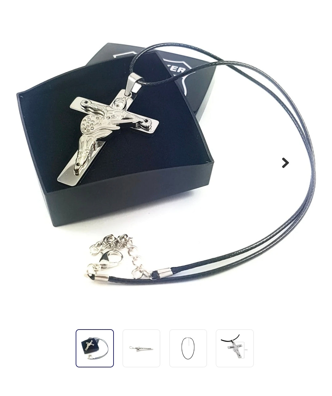 Collier croix guitare JOHNNY HALLYDAY en acier 316 - Couleur argenté avec cordon cuir et écrin