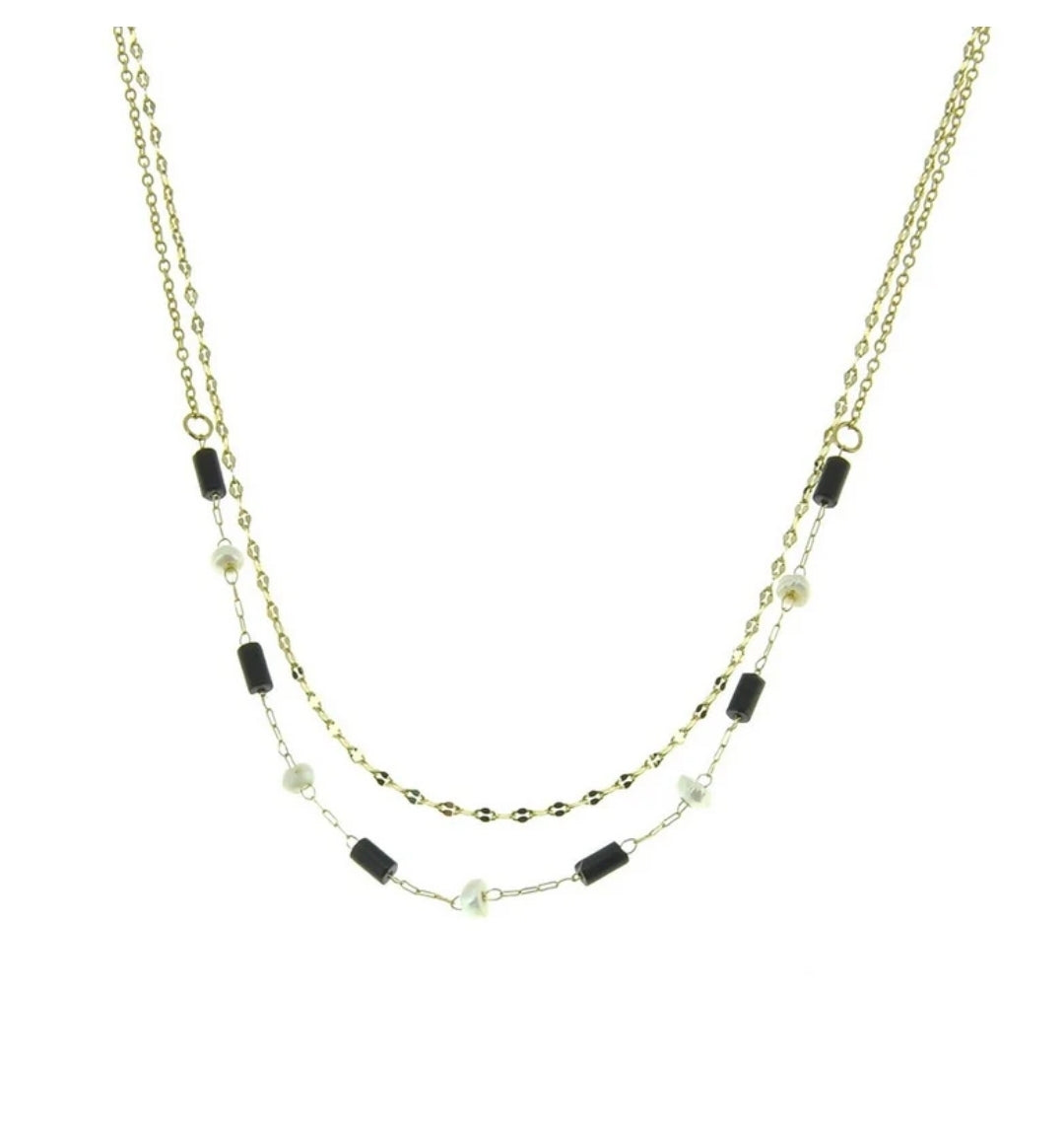 Collier acier inoxydable breloques pierre naturelle agate et nacre