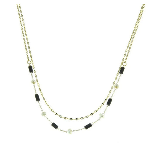 Collier acier inoxydable breloques pierre naturelle agate et nacre