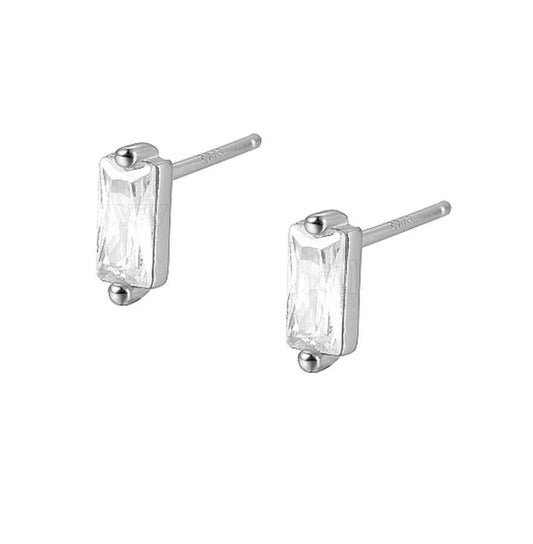 Boucles d'oreilles argent 925 rectangle diamant CZ blanc