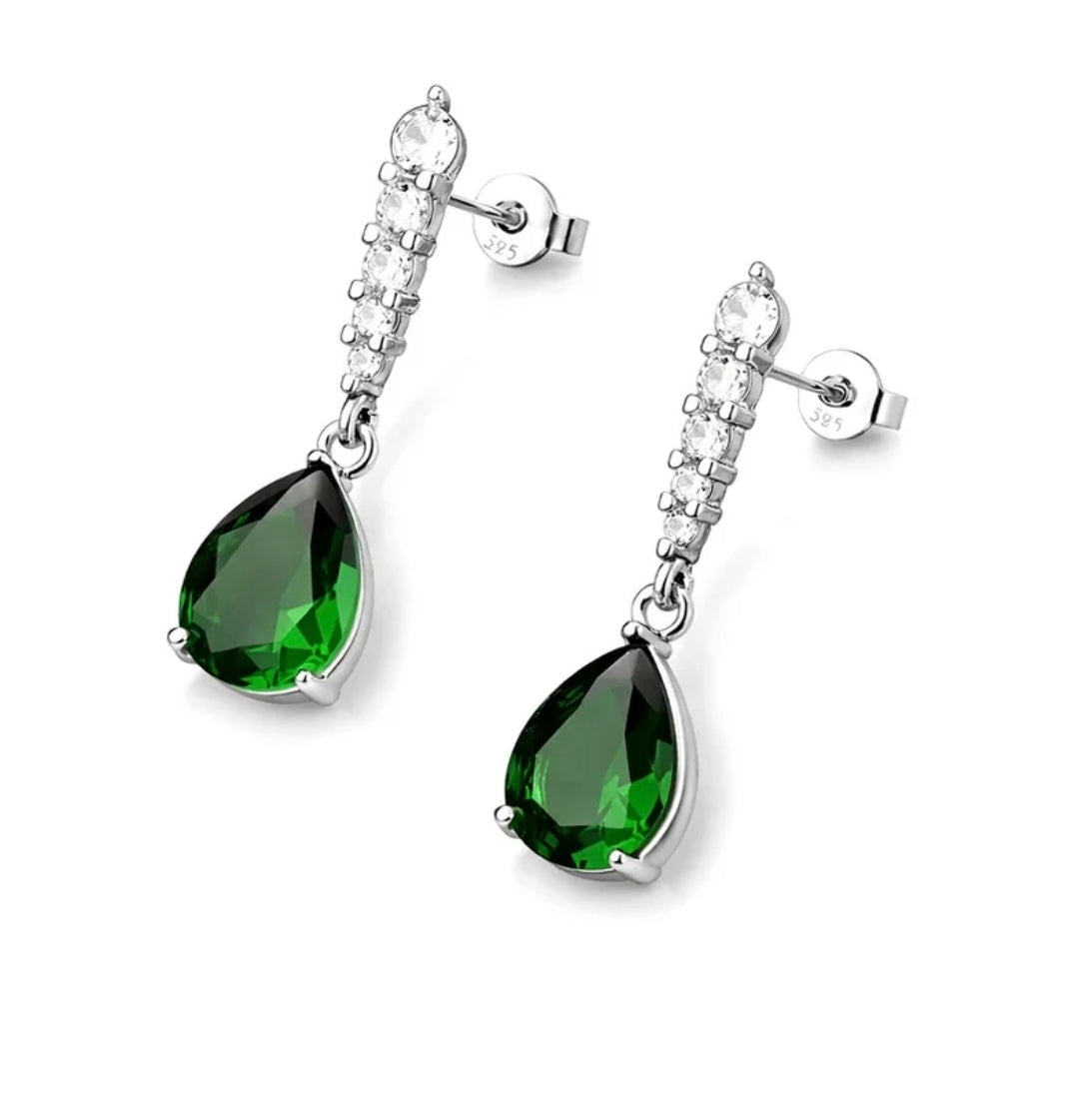 Boucles d'oreilles argent 925 tombante oxyde vert et zirconium serti