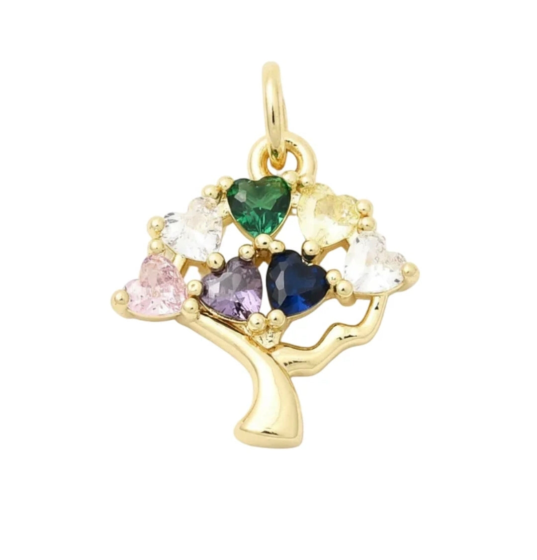 Pendentif breloque arbre de vie avec coeur couleurs zirconiums sertis