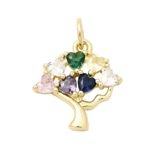 Pendentif breloque arbre de vie avec coeur couleurs zirconiums sertis