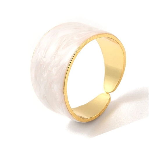 Bague femme réglable émail blanc