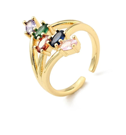 Bague femme réglable lignée de diamants CZ couleurs