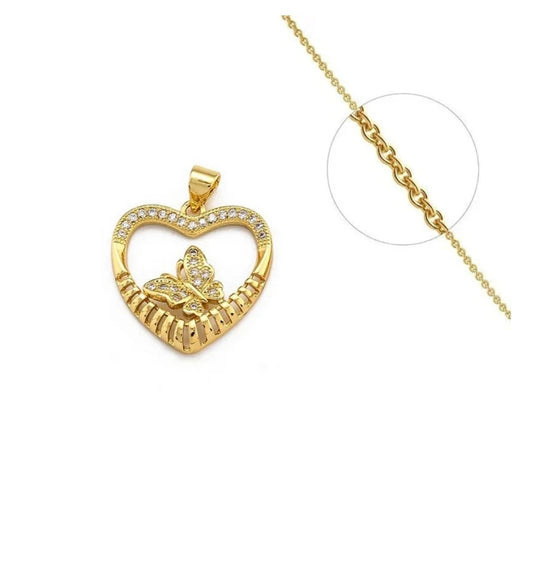 Collier femme et son pendentif cœur papillon serti de zirconium