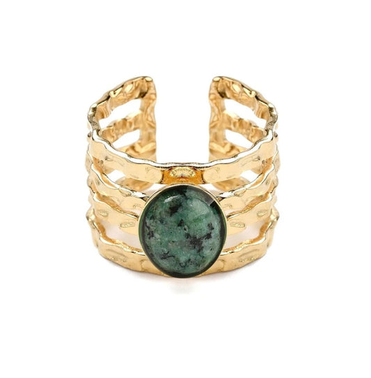 Bague acier inoxydable 4 rangs pierres naturelles turquoise d'Afrique