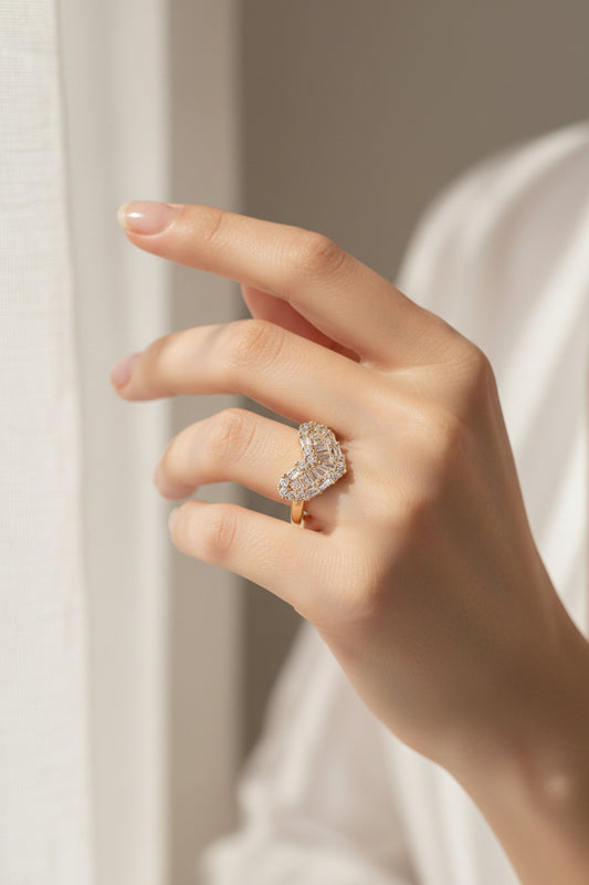Bague femme réglable cœur blanc zirconiums serti