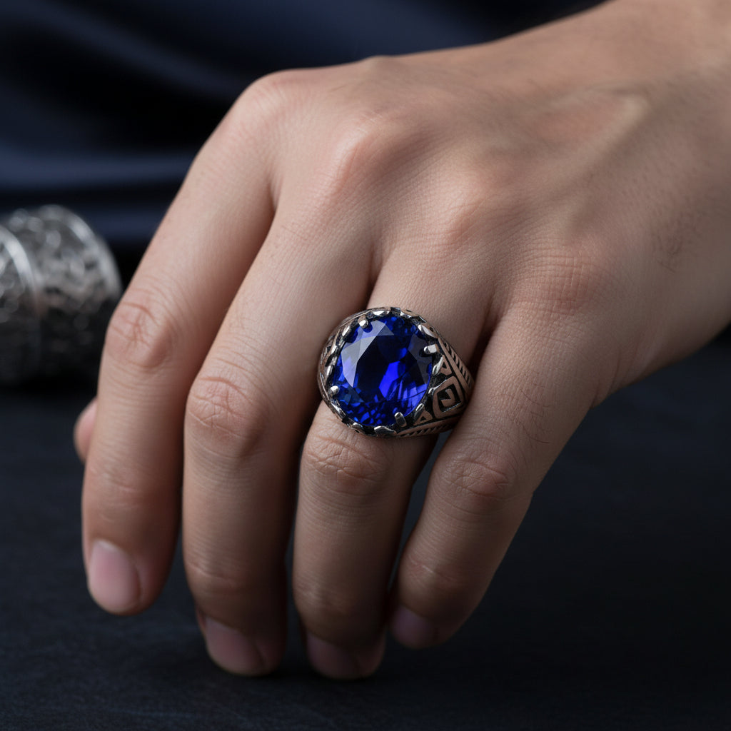 Bague pour homme - Acier 316 - Diamant cz bleu