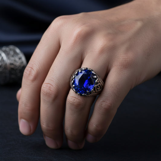 Bague pour homme - Acier 316 - Diamant cz bleu