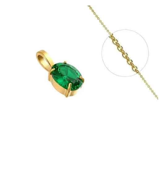 Collier femme doré solitaire zirconium vert serti