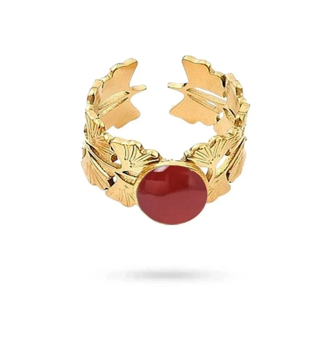 Bagues pour femme acier inoxydable pierre naturelle agate rouge