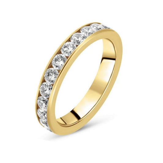 Bague acier inoxydable alliance or avec diamant CZ