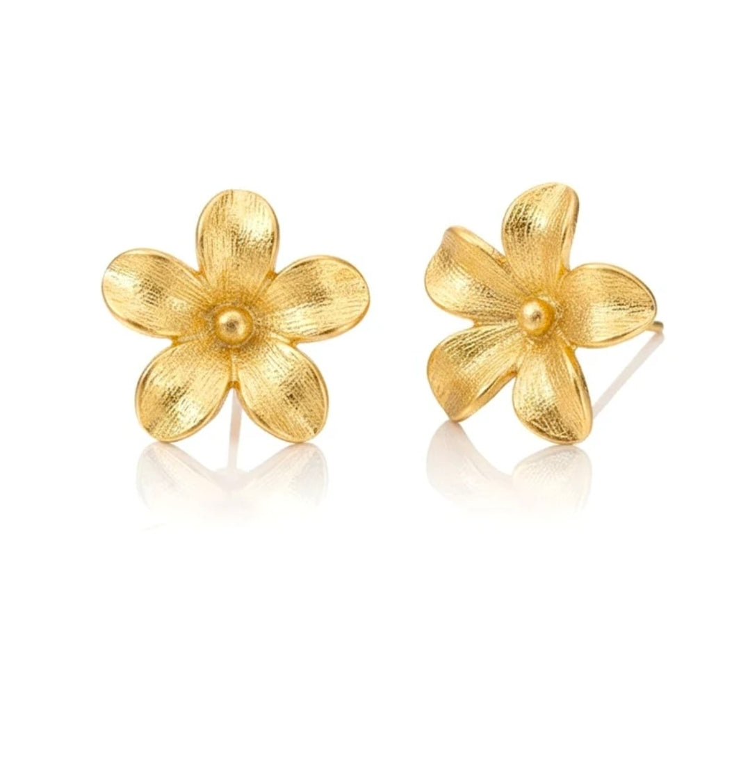 Boucles d'oreilles femme en acier inoxydable doré en forme de fleur