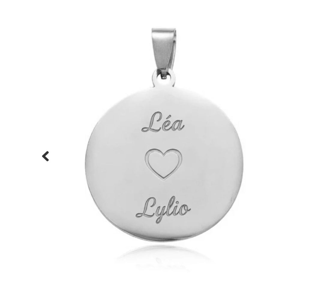 Pendentif acier à personnaliser rond argenté 35*30*2 mm