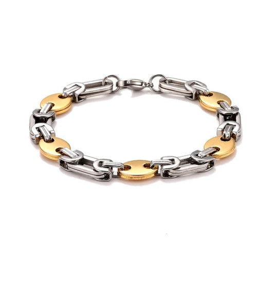 Bracelet acier inoxydable homme bicolore maille haricot