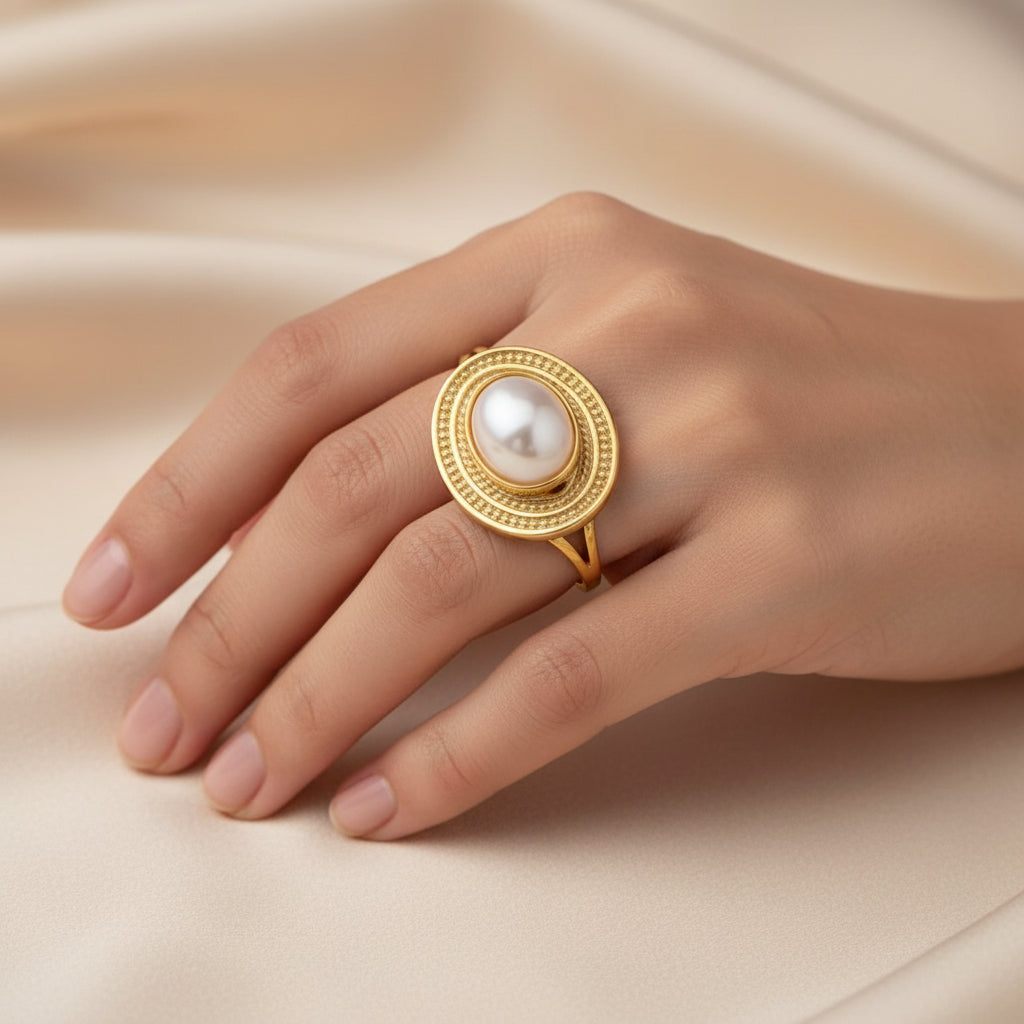 Bague femme acier inoxydable réglable perle blanche
