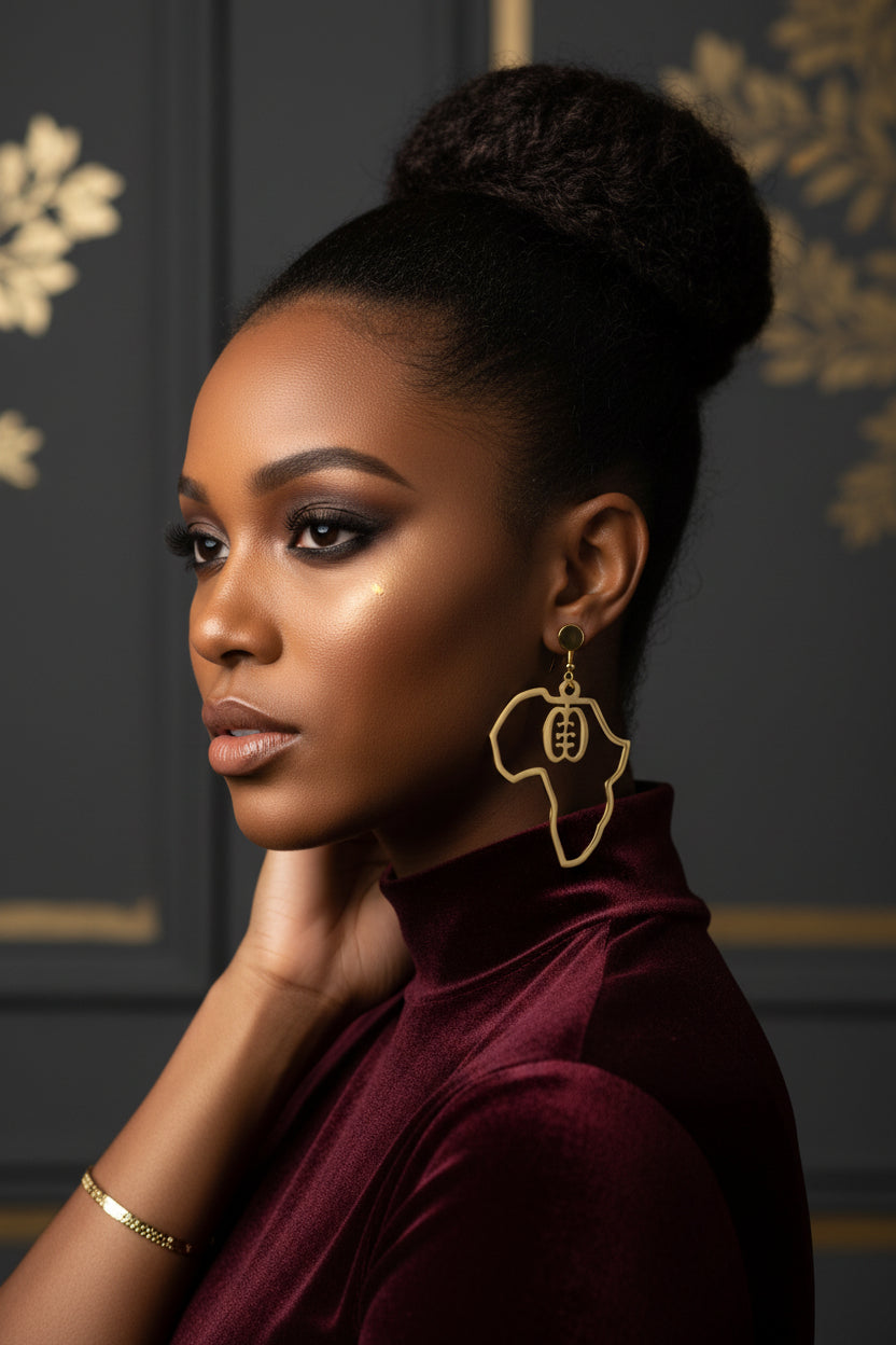 Boucles d'oreilles carte d'Afrique acier doré