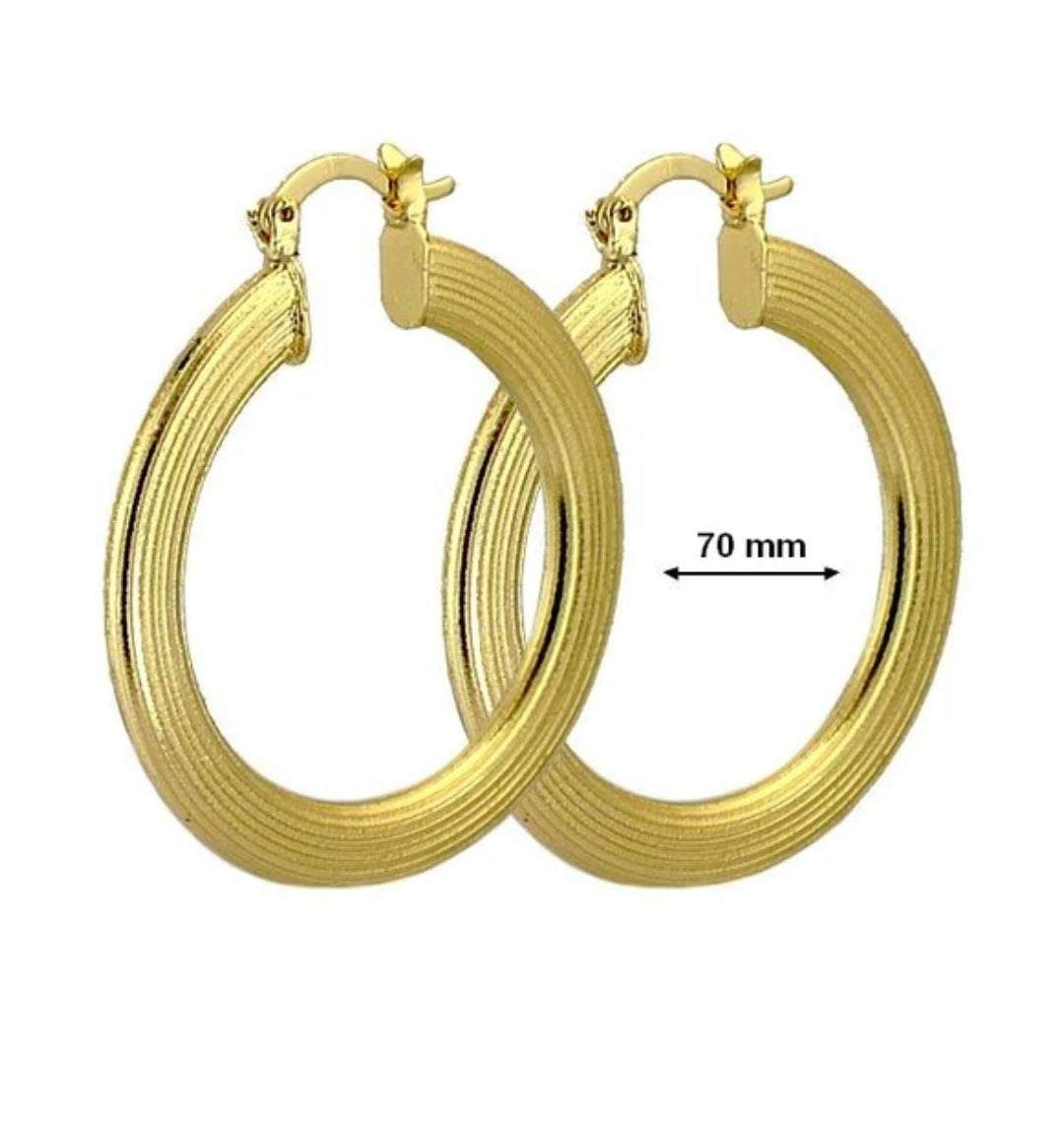Boucles d'oreilles pour femme - Couleur Or - Créoles 70 mm ciselé