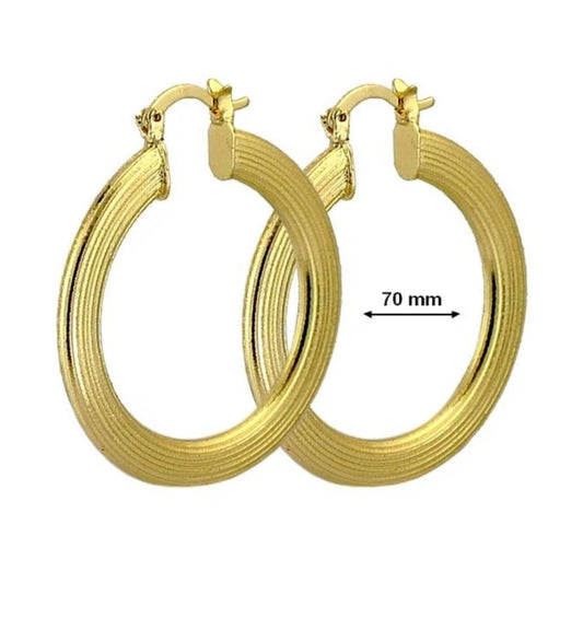 Boucles d'oreilles pour femme - Couleur Or - Créoles 70 mm ciselé