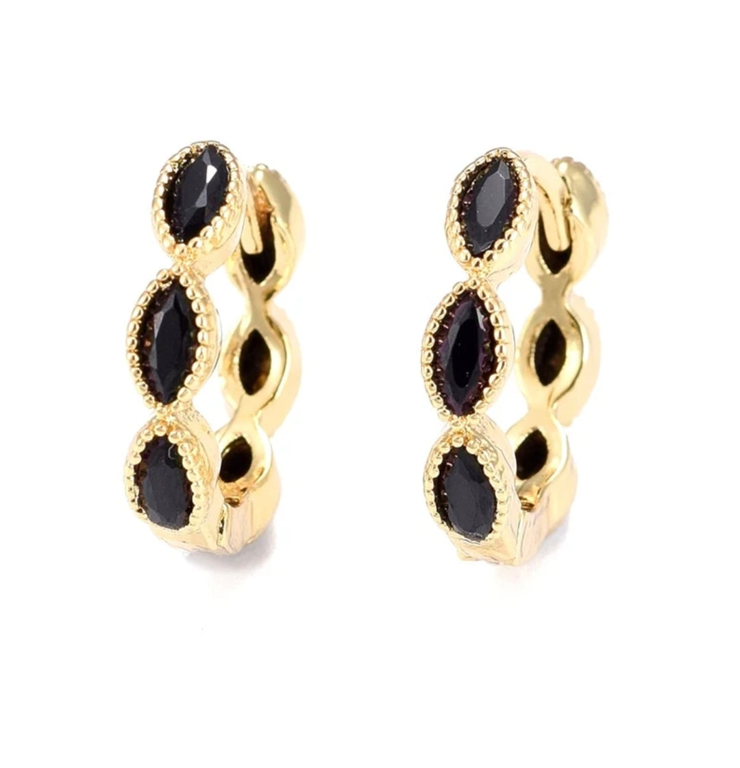 Boucles d'oreilles femme Créoles 6 zirconiums noir