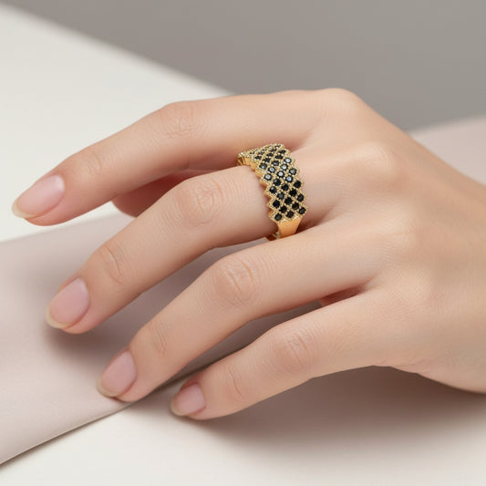 Bague femme réglable lignée de diamants CZ noir