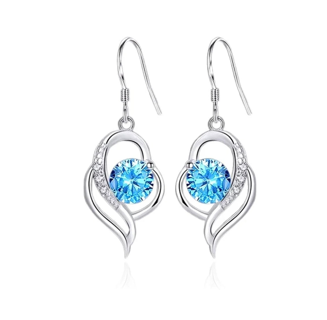 Boucles d'oreilles femme argent 925 Cœur sertis et oxyde bleu Hilda